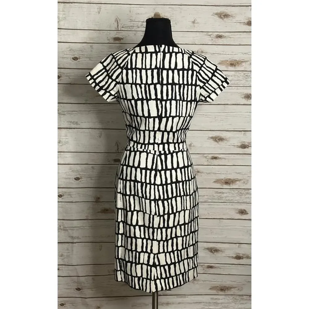 J.Crew black/white cotton boatneck short sleeve basketweave sheath dress Size 6 - Picture 5 of 6